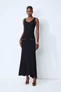 Timeless Attraction Black Sleeveless Pearl Trim Knit Maxi Dress