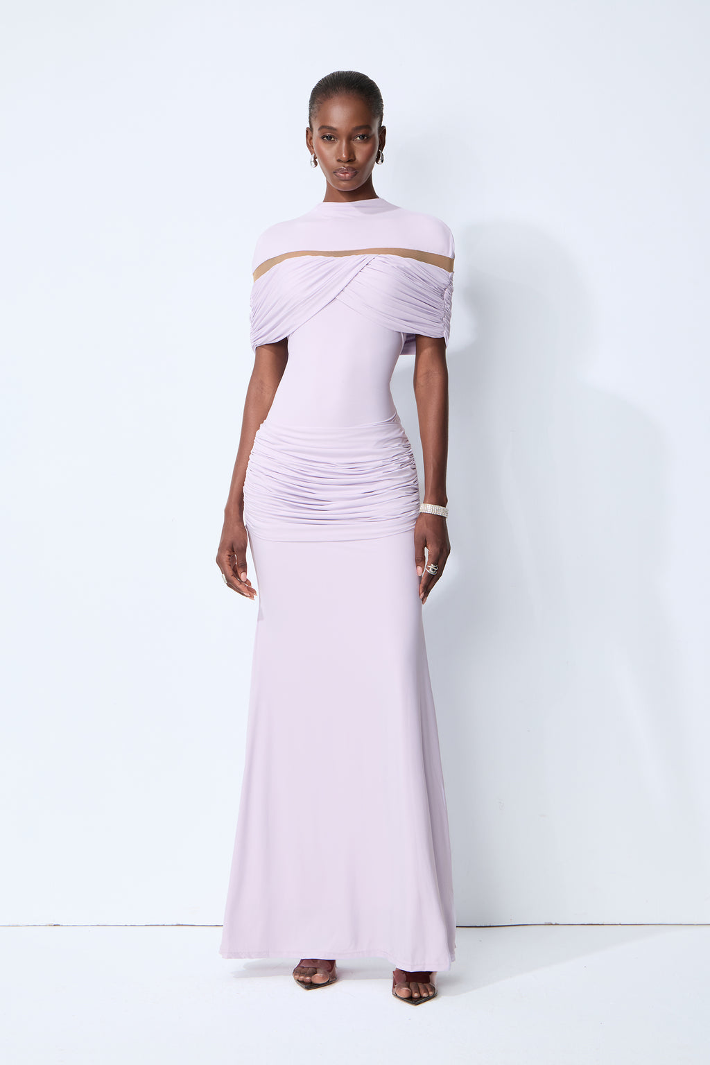 Softly Beautiful Purple Ruched Crisscross Knit Maxi Dress