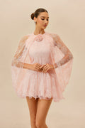 Sunday Stroll Pink Cape Sleeve Floral Lace Mini Dress