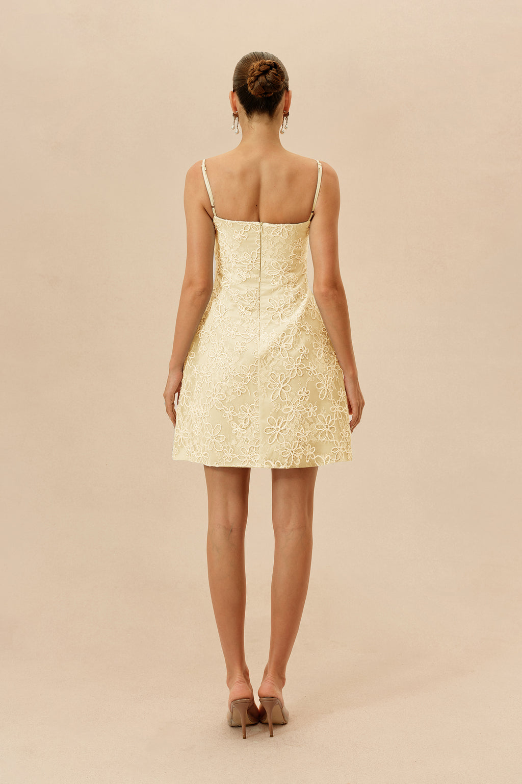 Summer Crush Apricot Floral Lace Spaghetti Strap Mini Dress