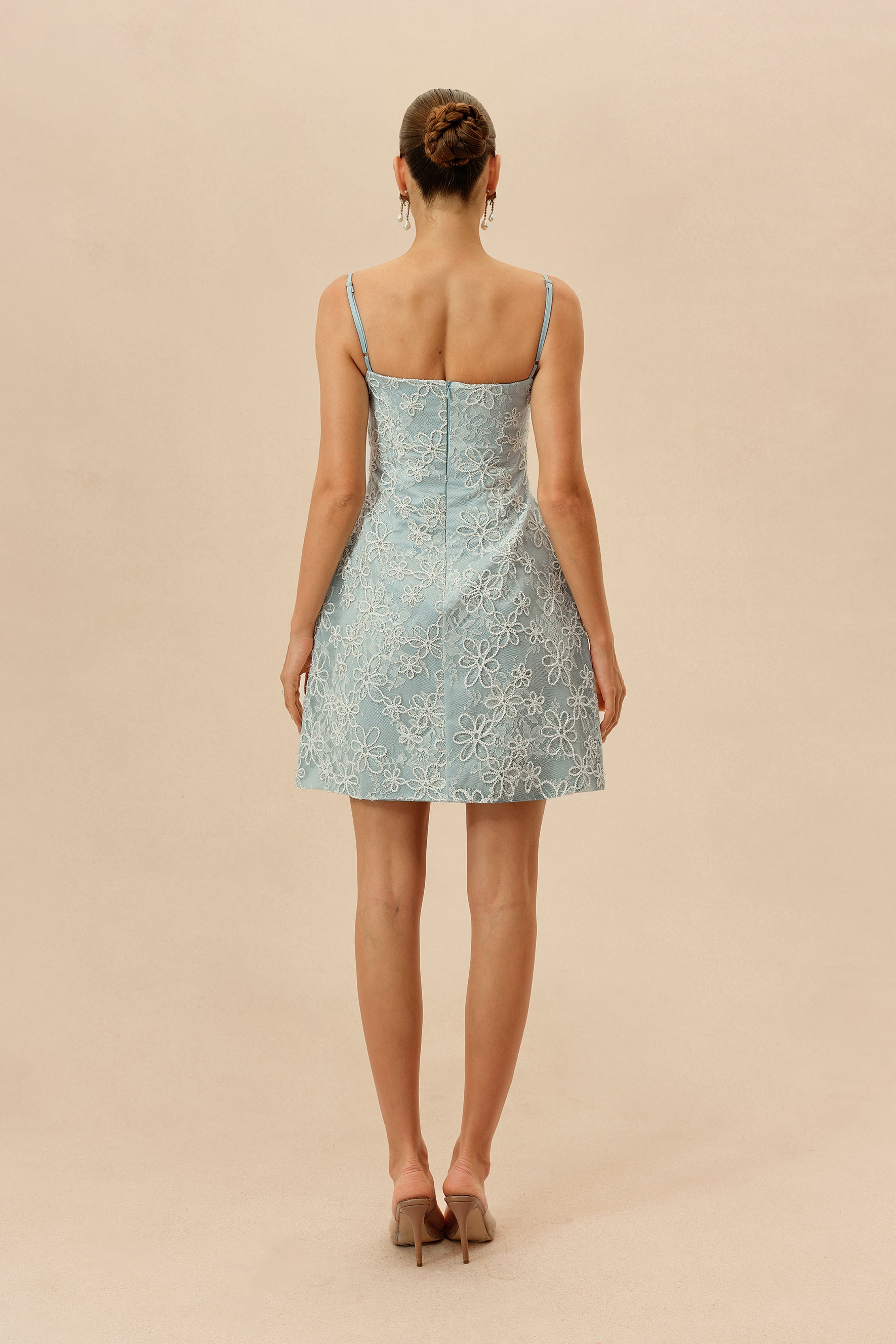 Summer Crush Blue Floral Lace Spaghetti Strap Mini Dress