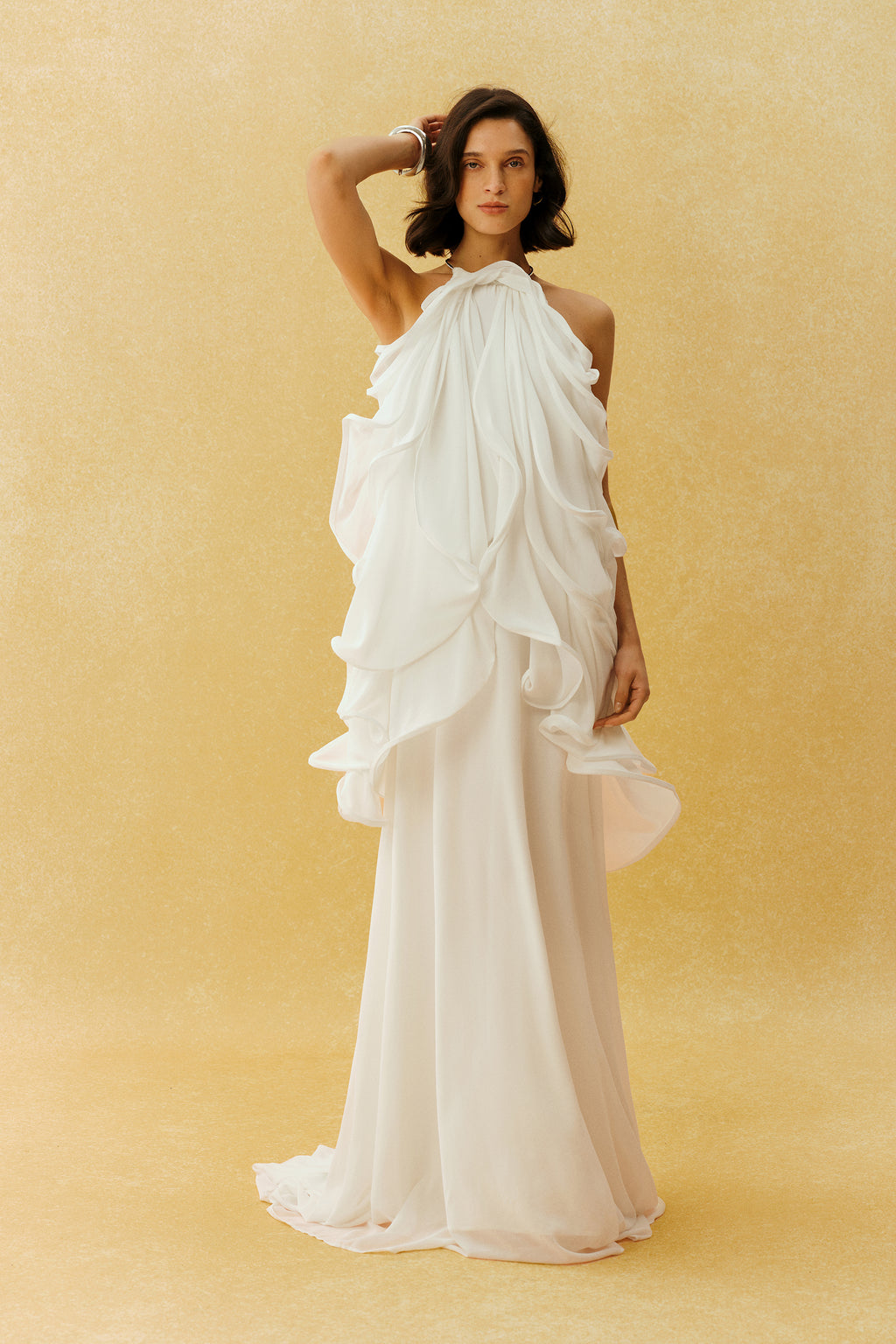 Captured Your Heart White Metal Halter Neck Ruffle Maxi Dress