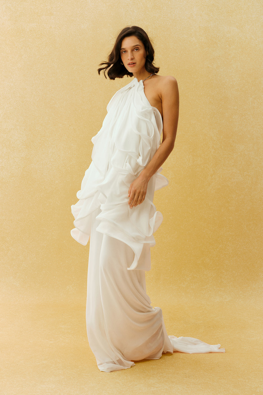 Captured Your Heart White Metal Halter Neck Ruffle Maxi Dress