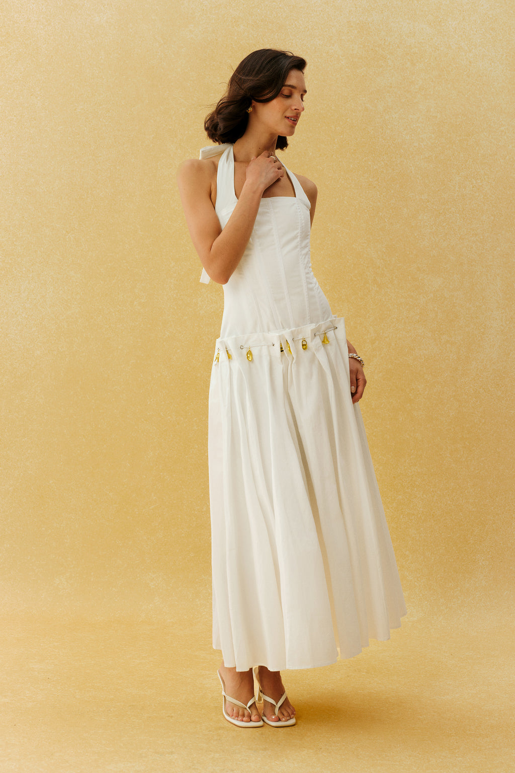 Falling For It White Halter Neck Corset Maxi Dress