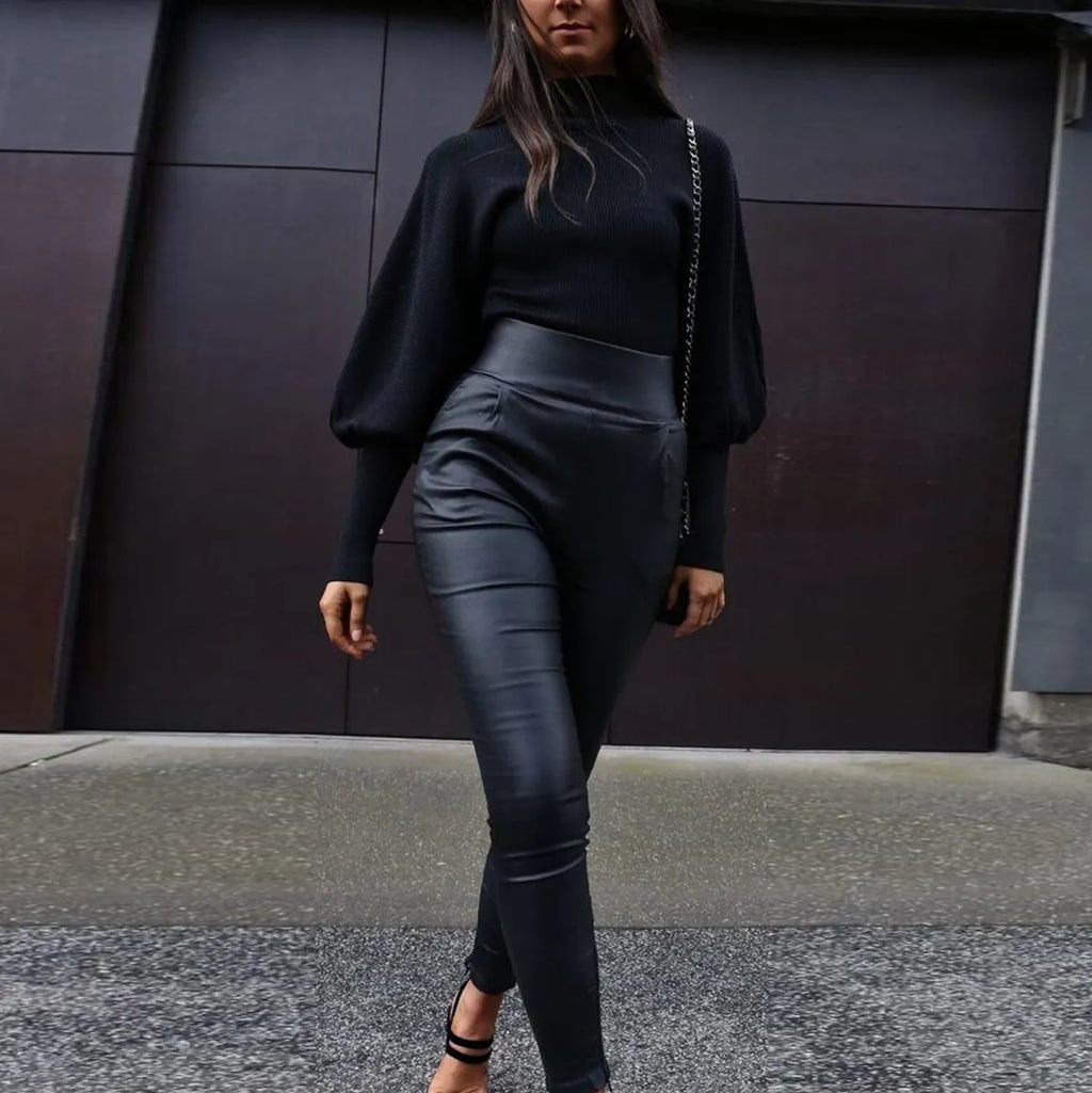 Casual Balloon Sleeve Turtleneck Sweater