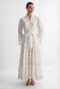 Graceful Darling White Floral Lace Bell Sleeve Maxi Dress