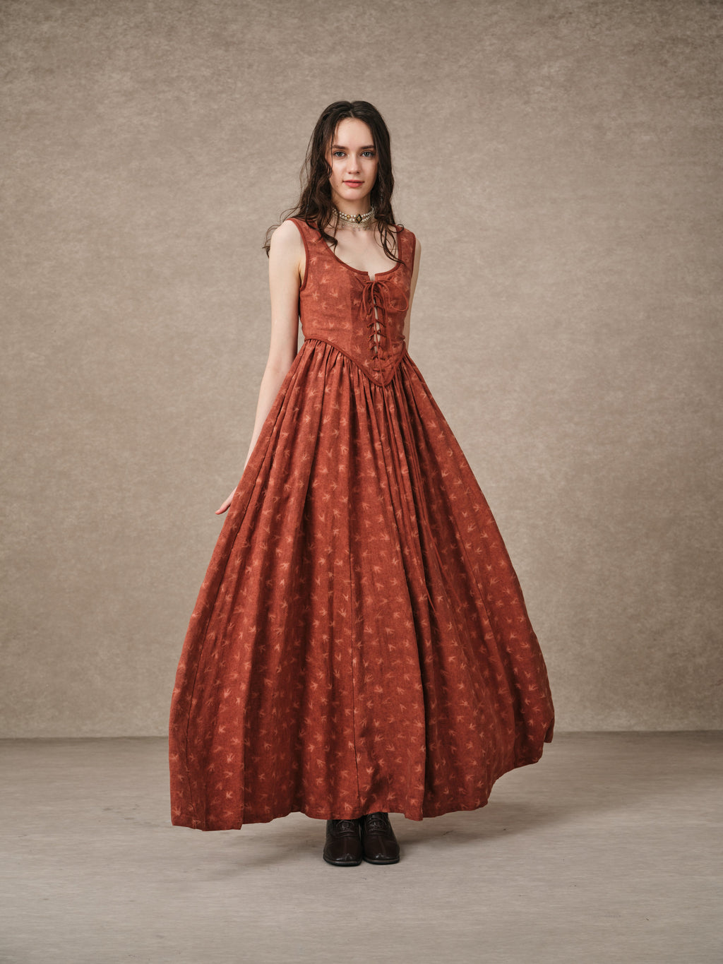 Anis 23 | Lace-up Jacquard Linen Corset Dress