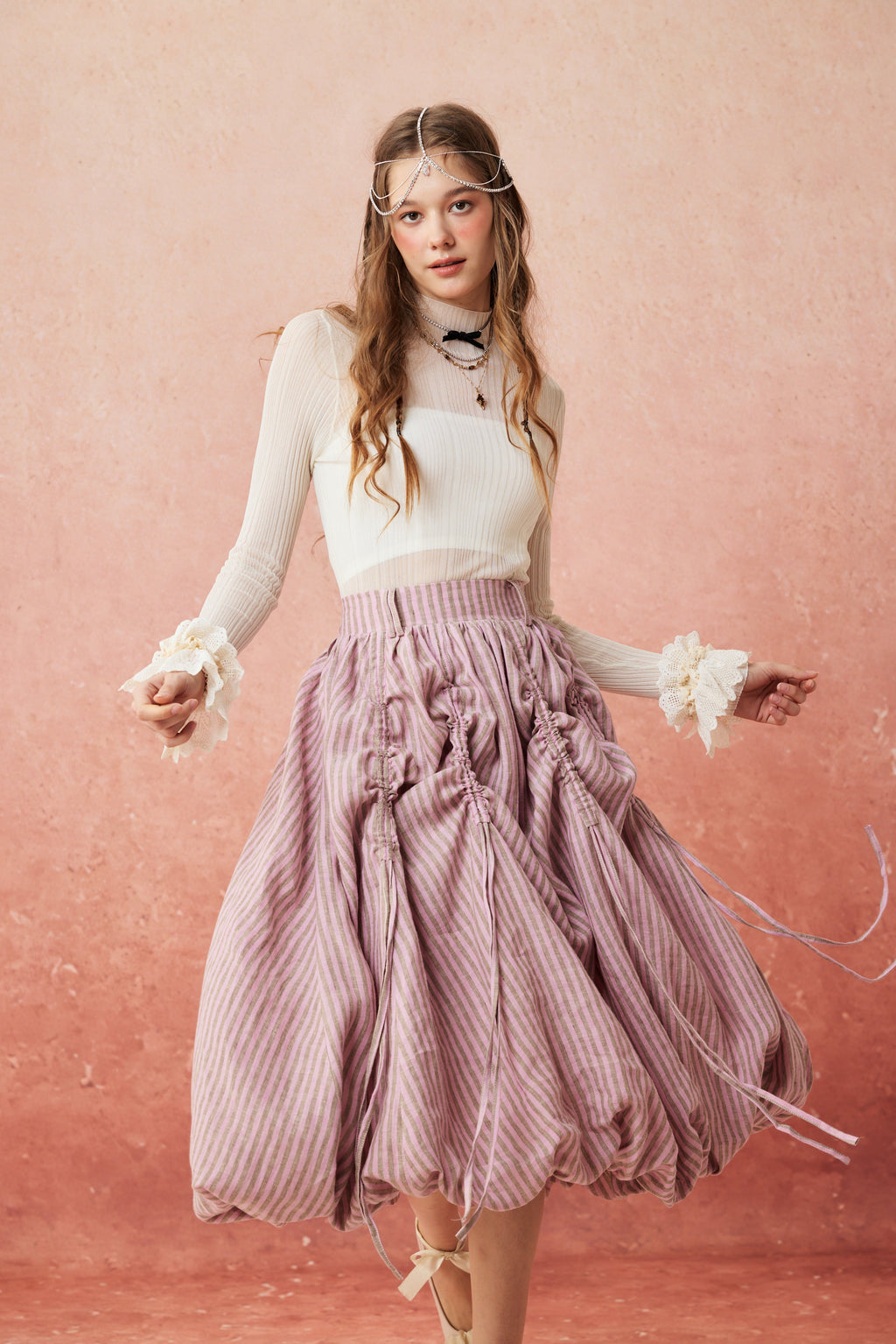Camellia Bubble 22 | Drawstring Bubble Linen Skirt