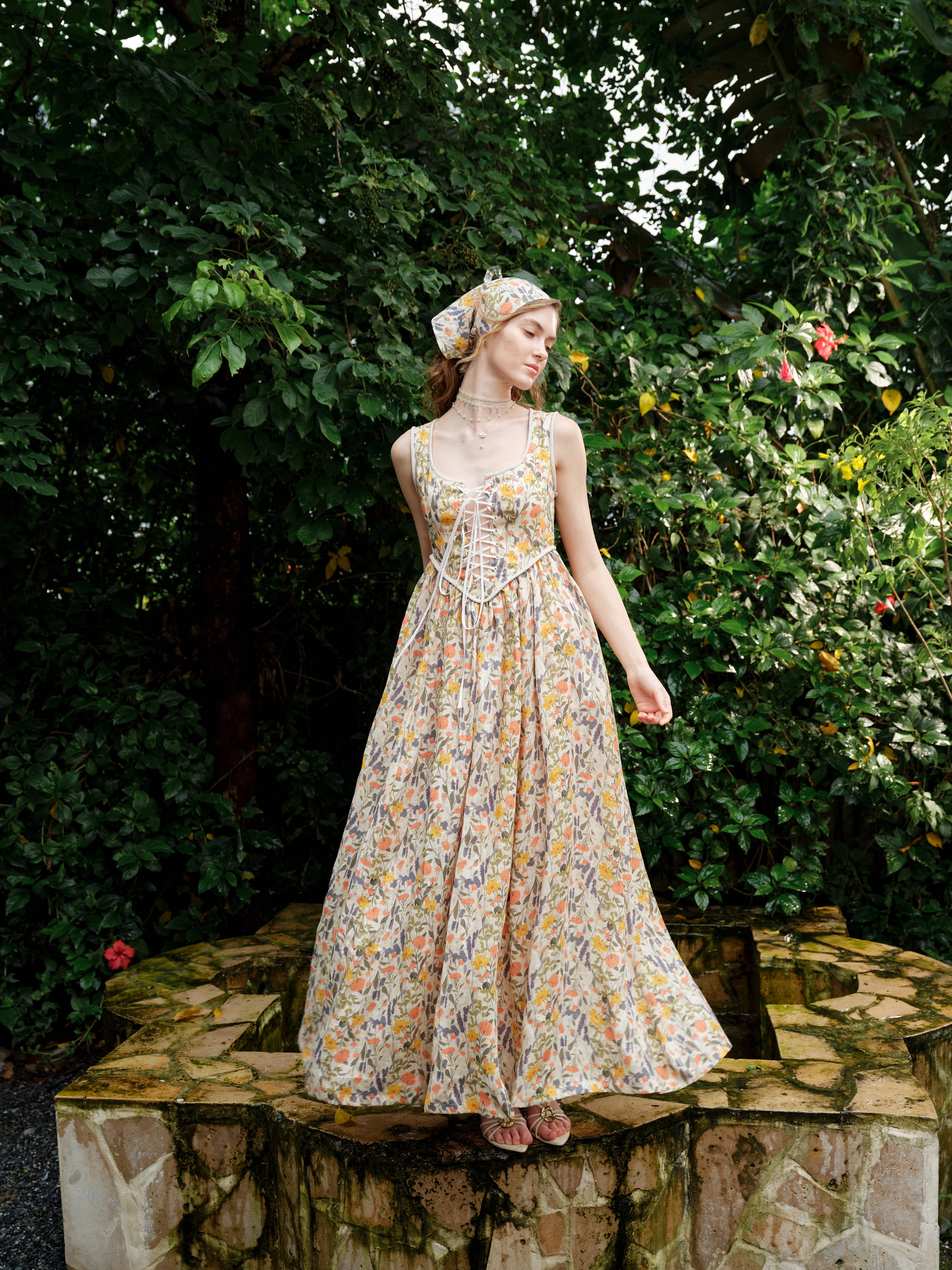 Anis 23 | Lace-up Jacquard Linen Corset Dress