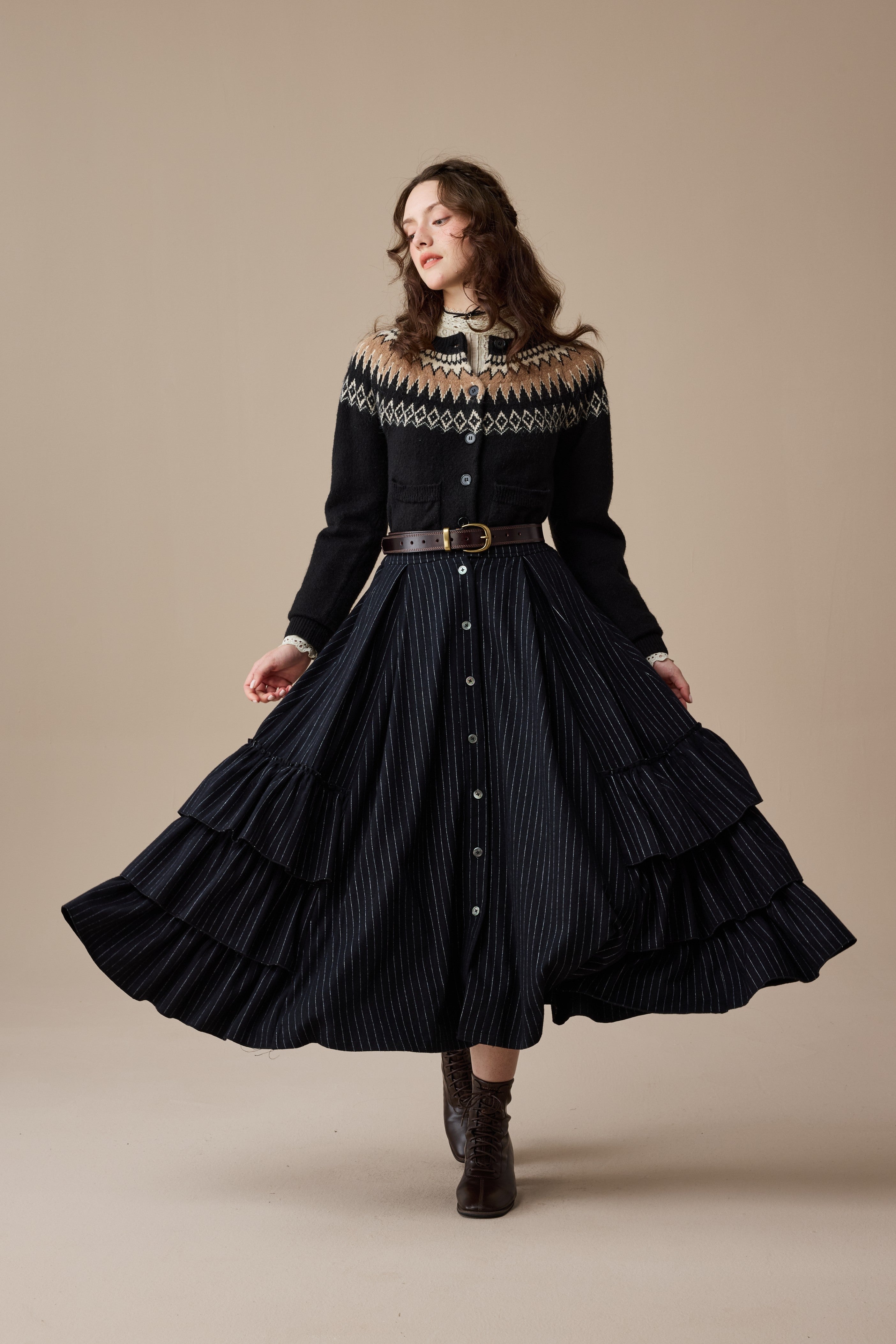 Kaite 18 |ruffled maxi wool skirt