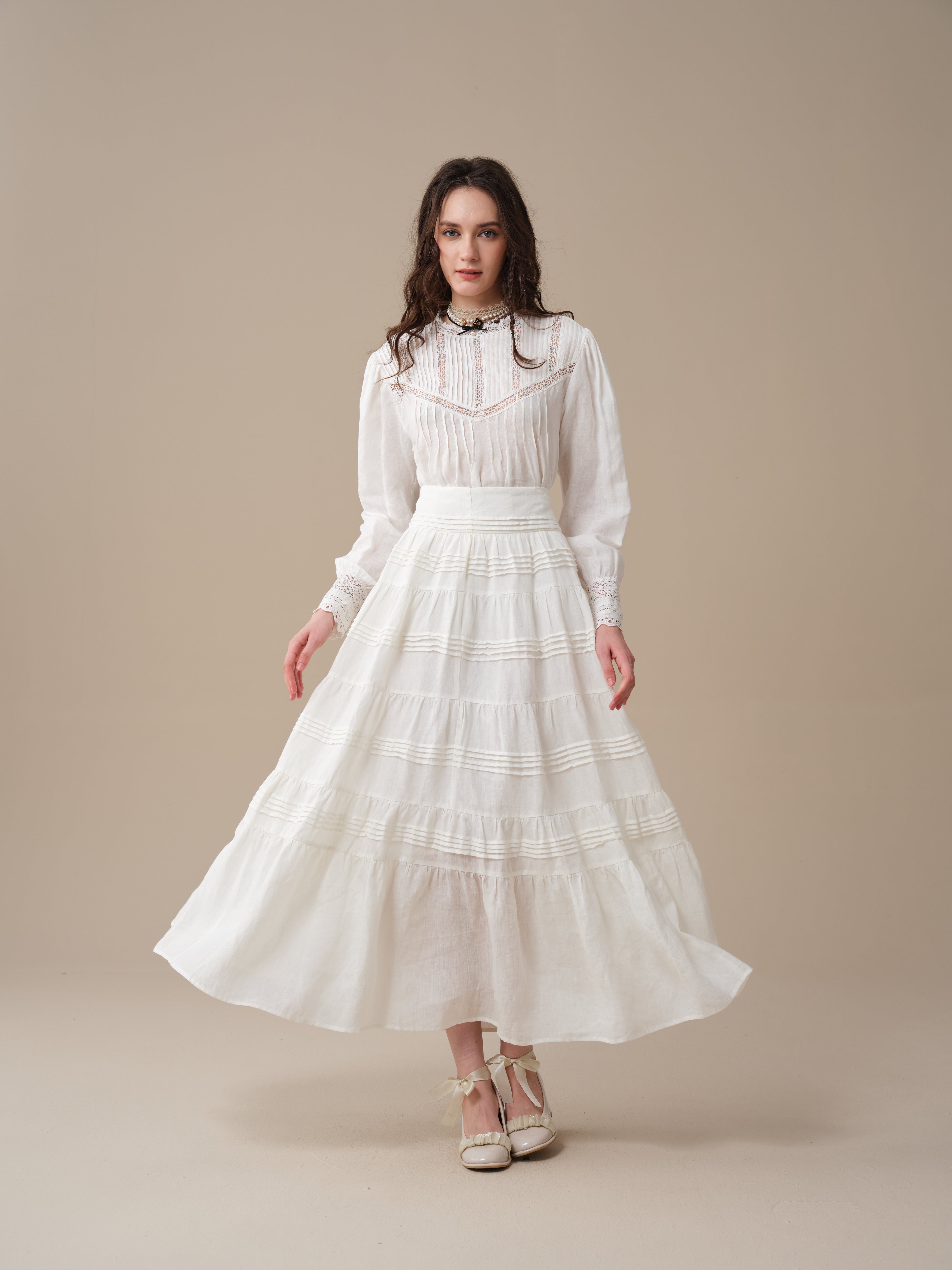 Alice 12 |  Pintuck Linen Maxi Skirt