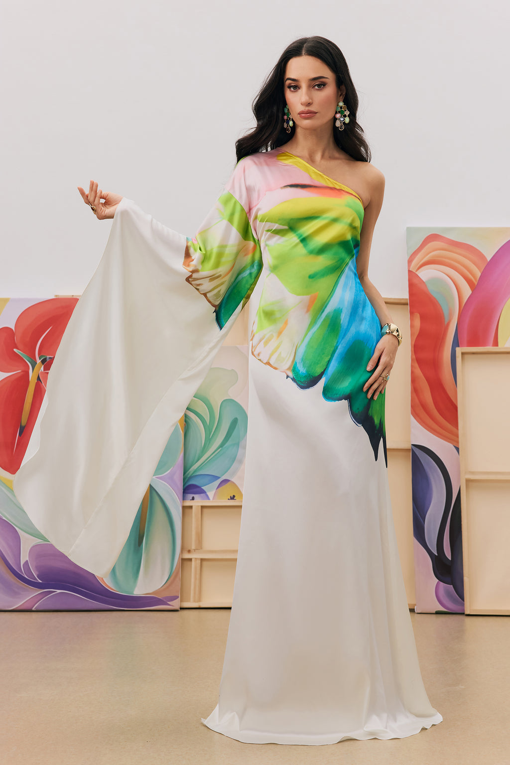 Bernice Printed Single Sleeve Maxi Dress