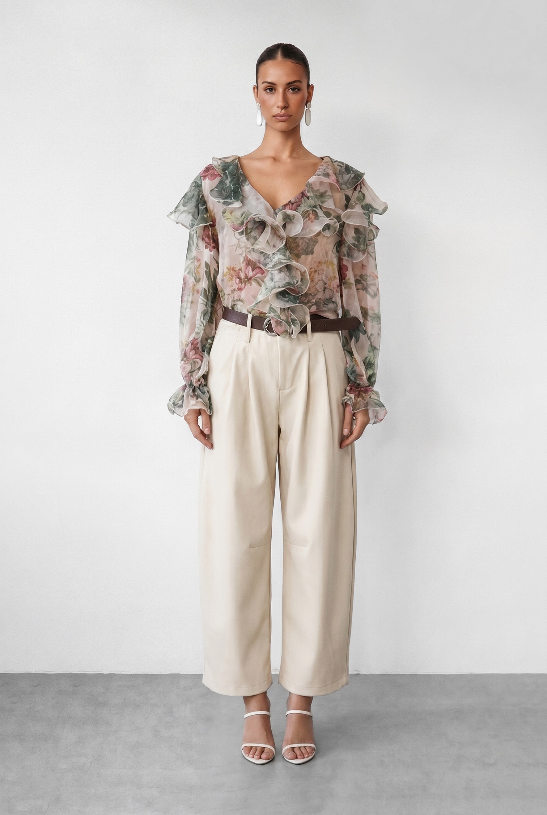 Pretty Moment Multi Floral Print Ruffle Chiffon Blouse