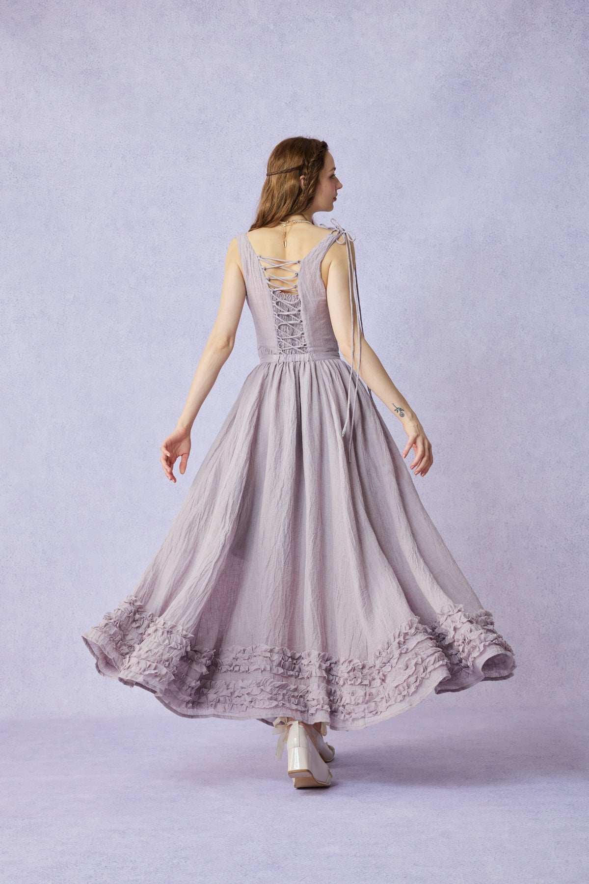 Wearable Poetry 17 | Ruffled linen dress & skirt （2 pieces)