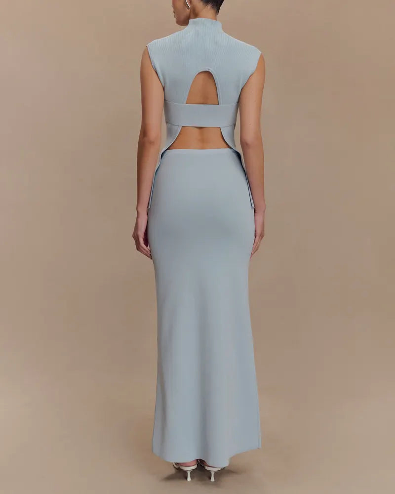Elegant Backless Knit Vest & Skirt Two-Piece Set