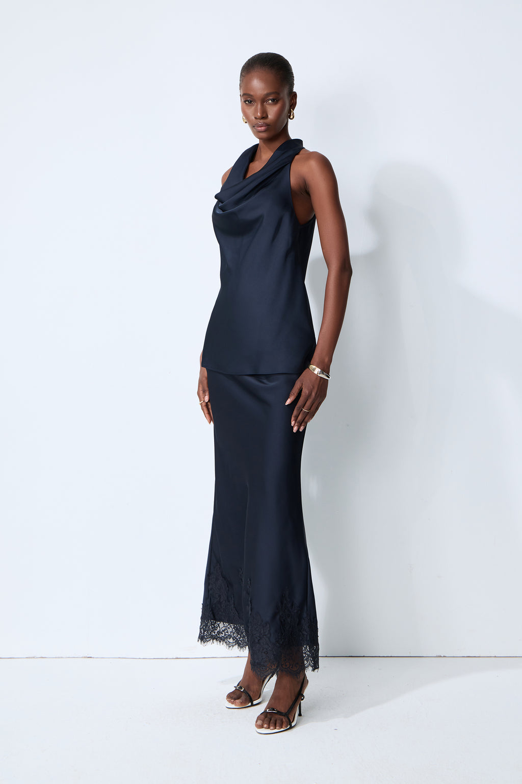 Soft Elegance Blue Sleeveless Cowl Neck Top