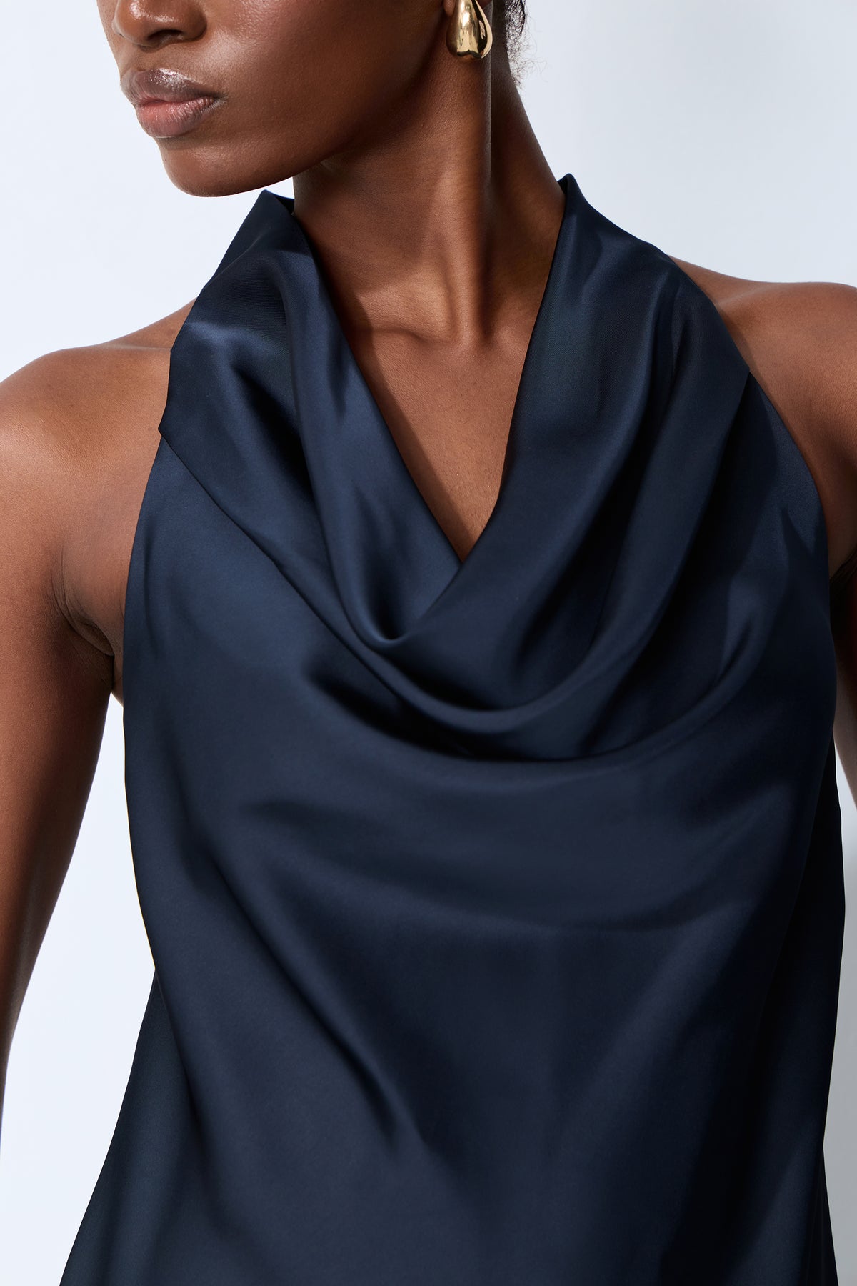 Soft Elegance Blue Sleeveless Cowl Neck Top