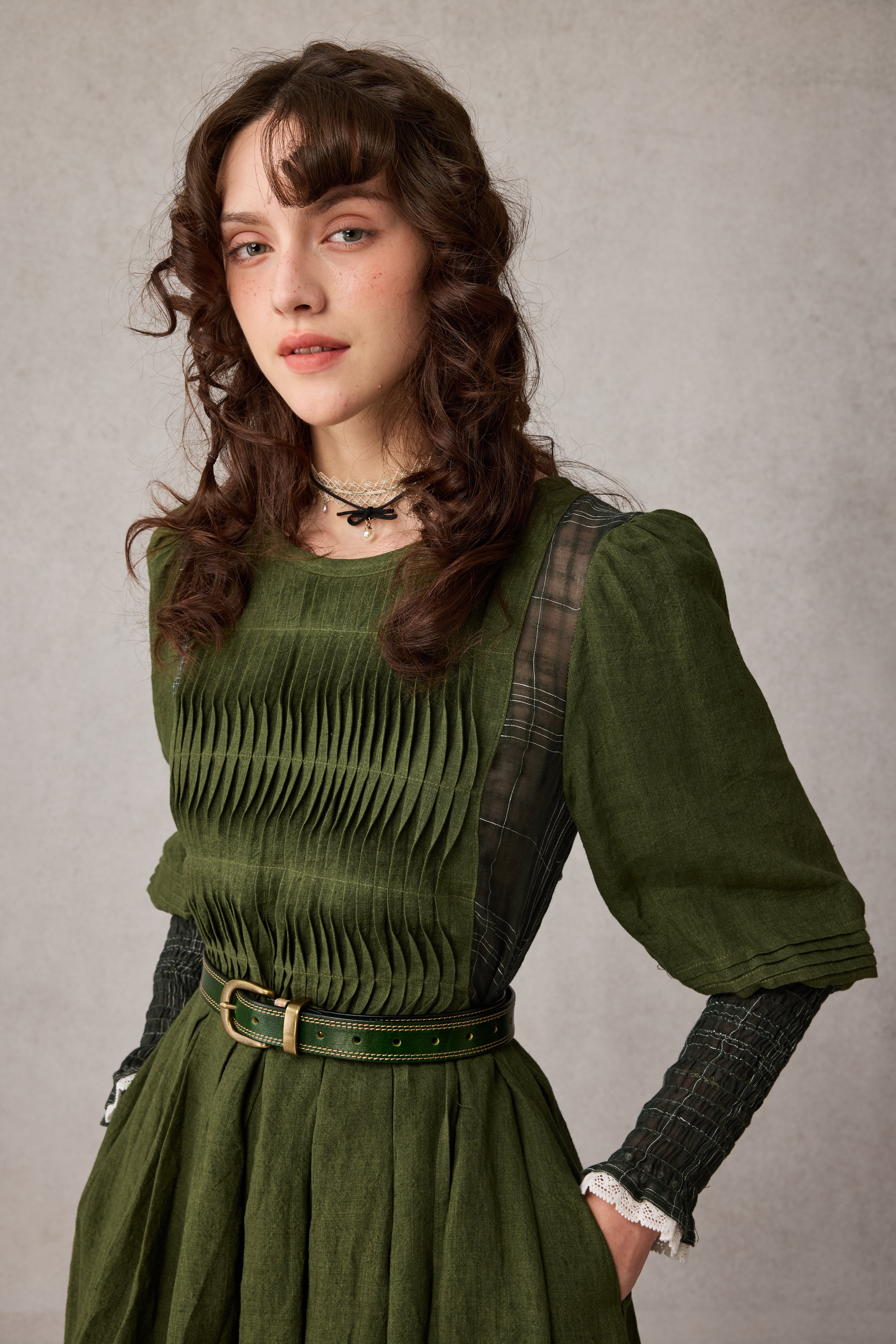 Eliana 15 | Pintucked Patchwork Linen Dress