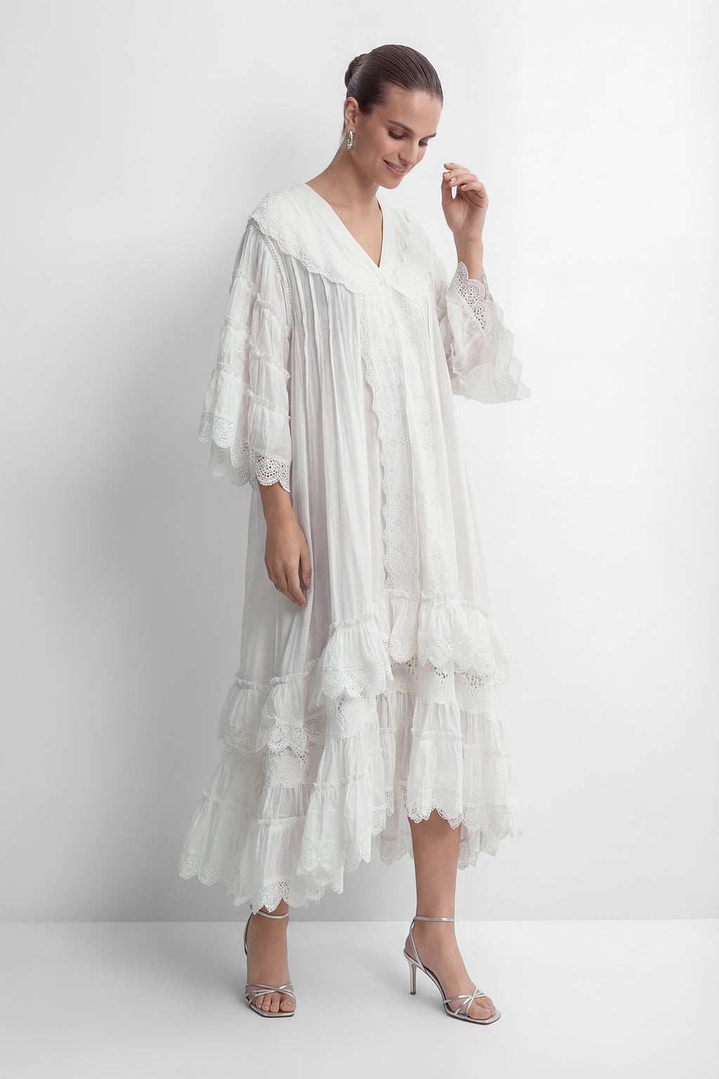 Own Your Power White V-Neck Ruffled Sleeve Maxi Dress