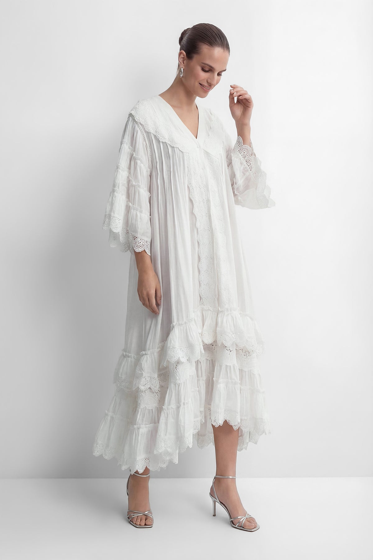 Own Your Power White V-Neck Ruffled Sleeve Maxi Dress