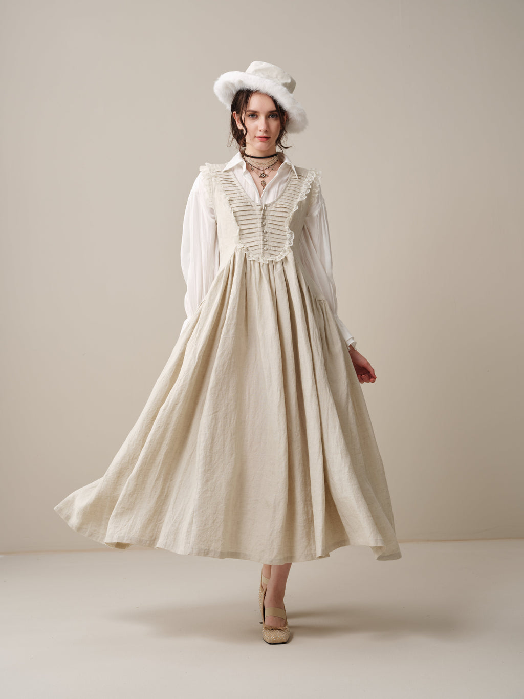 Edith 14 | Pleated Corset Linen Dress