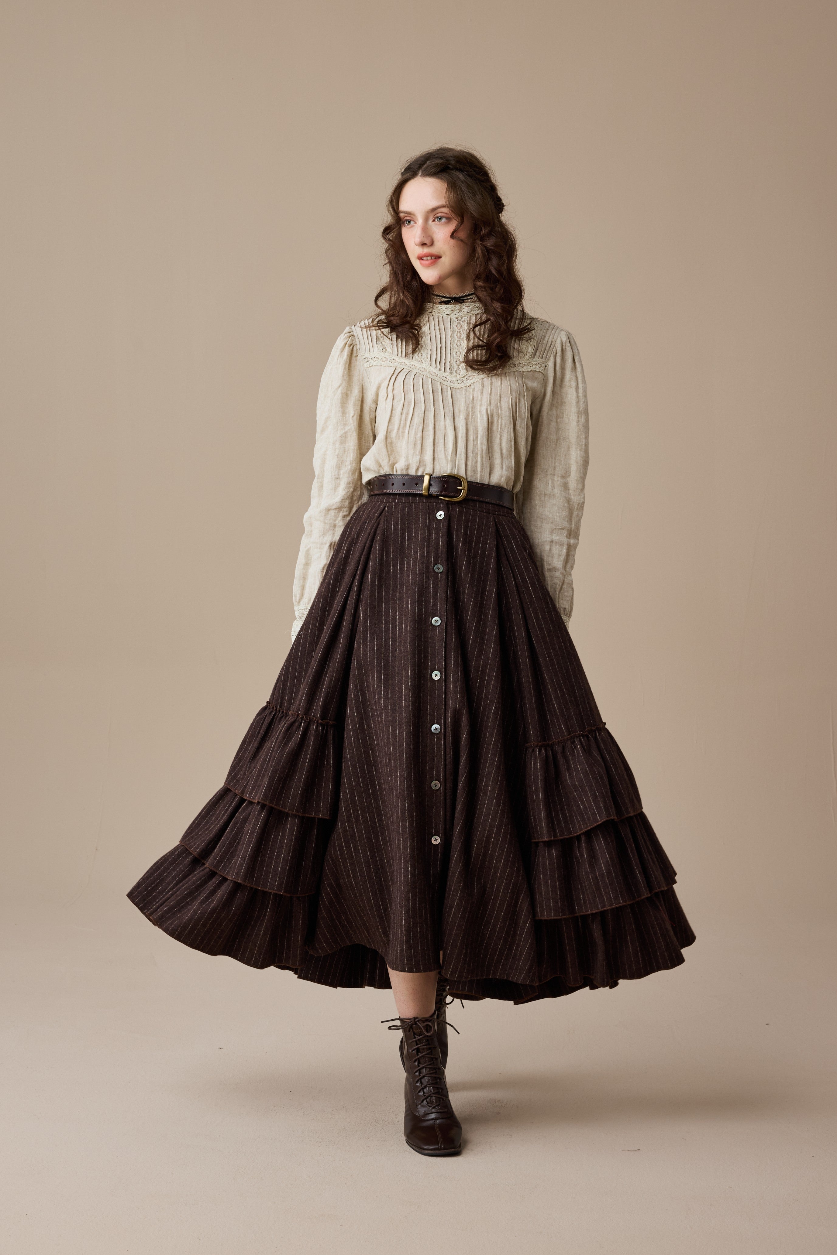 Kaite 18 |ruffled maxi wool skirt