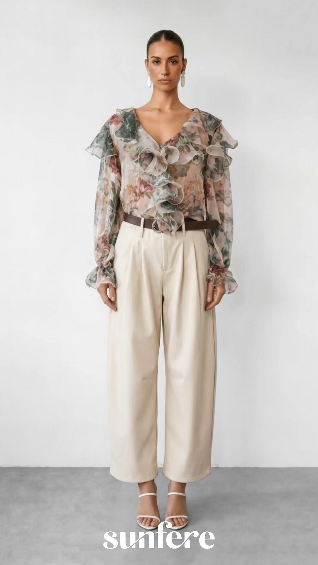 Pretty Moment Multi Floral Print Ruffle Chiffon Blouse