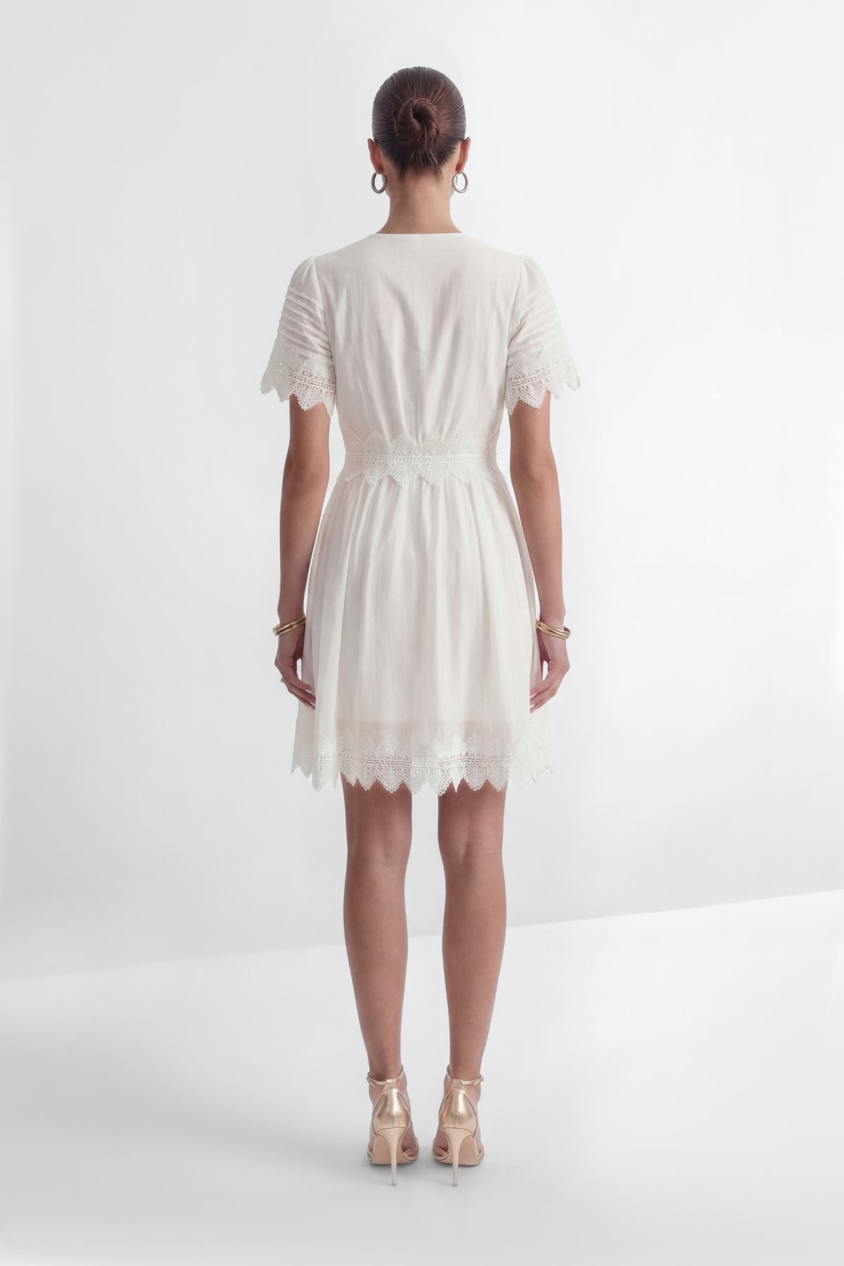 City Of Angels White Lace Embellished Short Sleeve Mini Dress