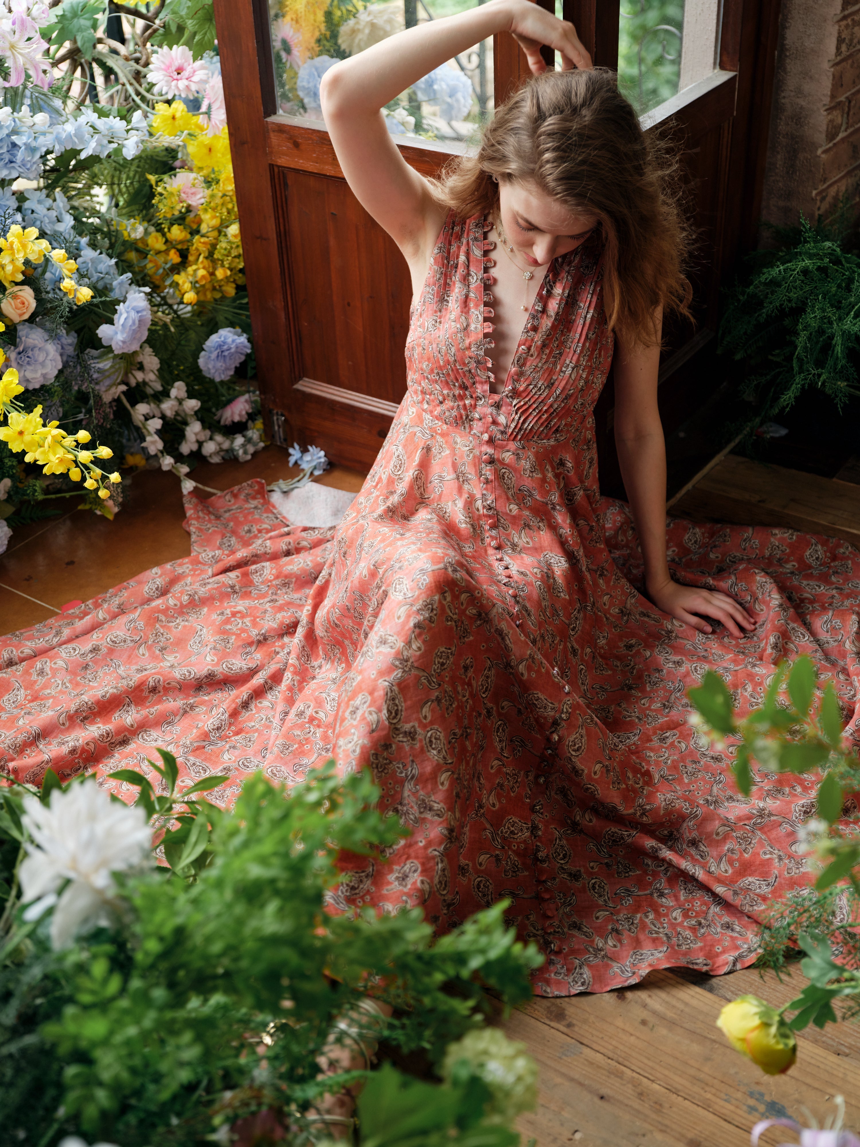 Rebecca 18 | Pleated Maxi Linen Dress