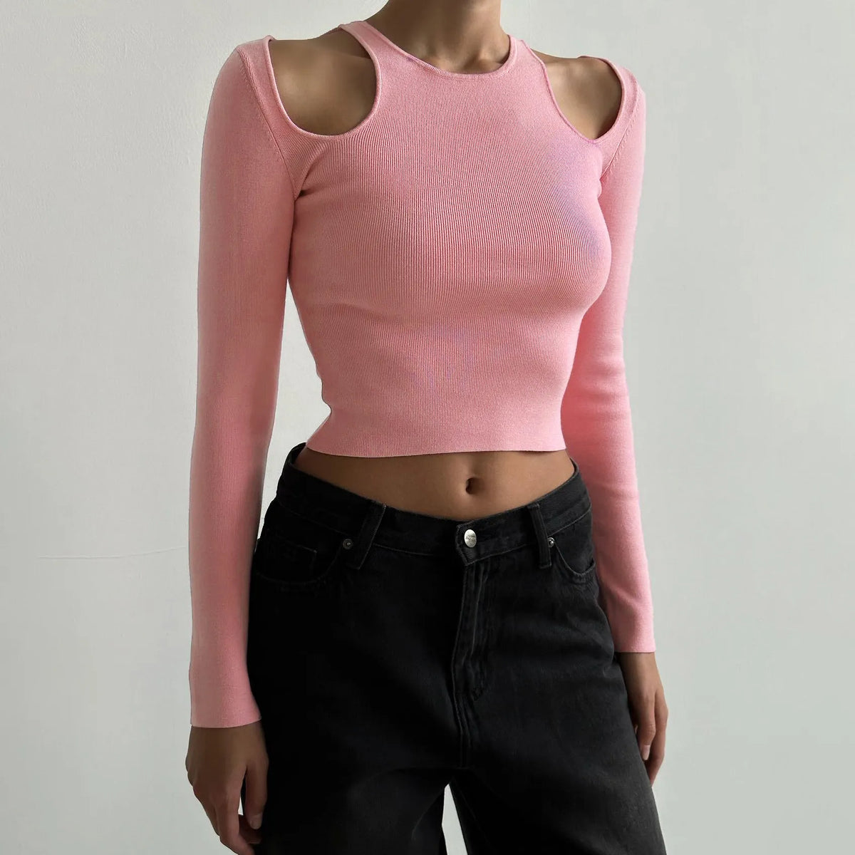 Navel-baring hot girl long-sleeved top