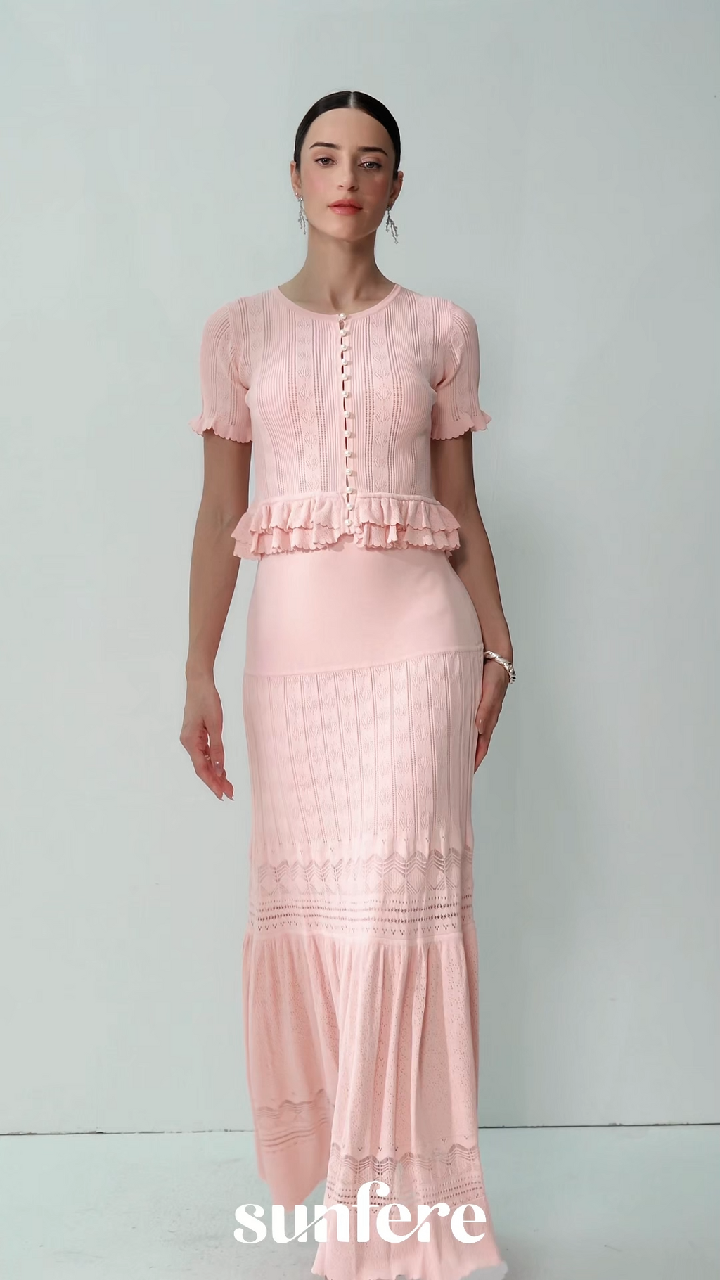 Sweetly Poised Pink Peplum Ruffle Knit Top & Skirt Set