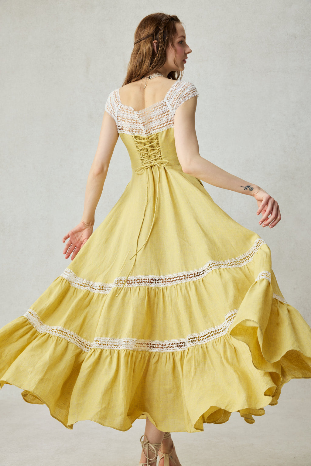 Cherry Tree 25 | Lace Linen flared dress