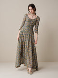 Emma 11 | Lace-Up Ruched Linen Maxi Dress