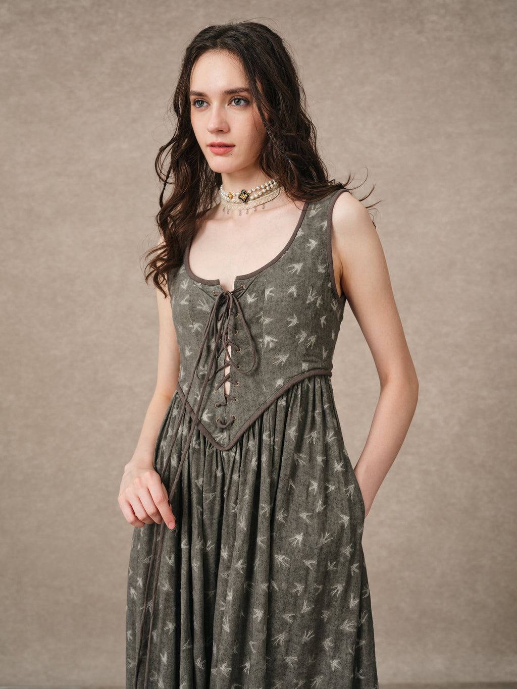 Anis 23 | Lace-up Jacquard Linen Corset Dress