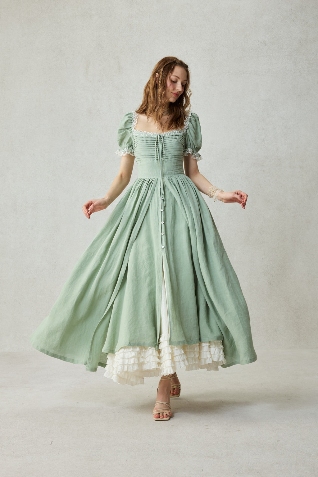 Monet Haze 26 | Fairy layered Linen Dress with pintucks