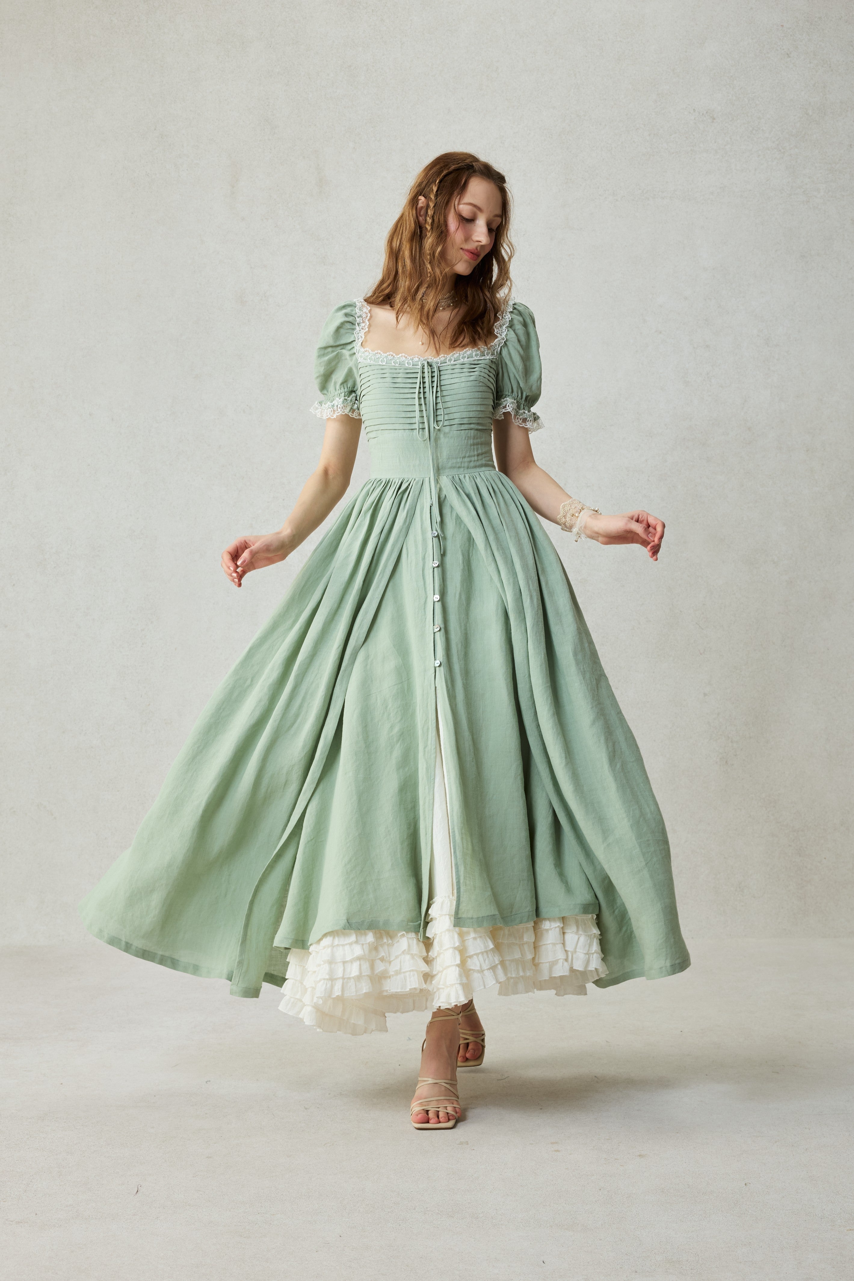 Monet Haze 26 | Fairy layered Linen Dress with pintucks