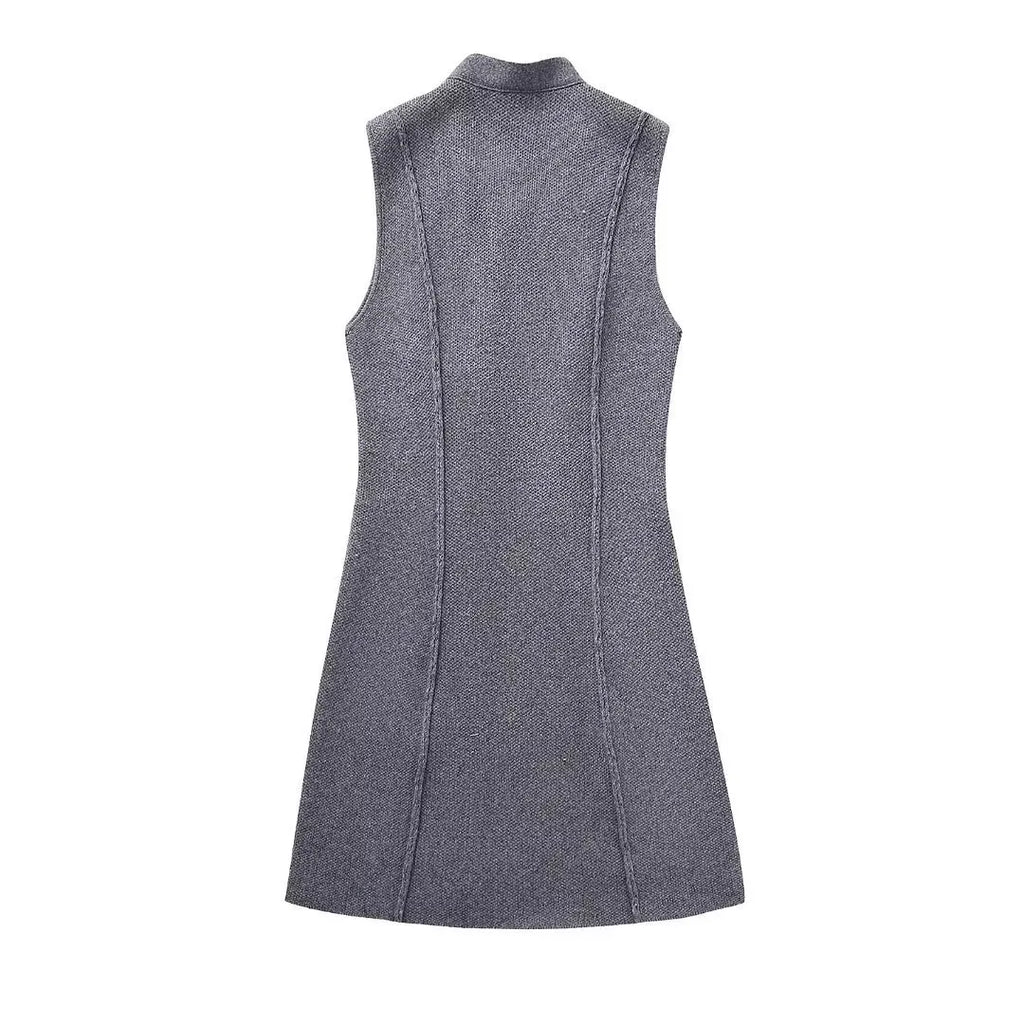 Zip Down Piping Short Sweater Dress