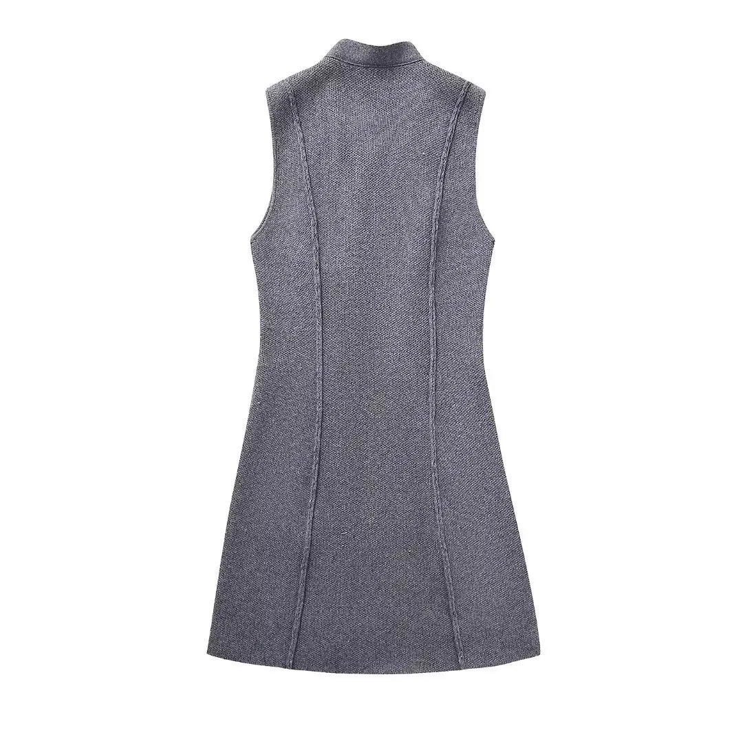 Zip Down Piping Short Sweater Dress