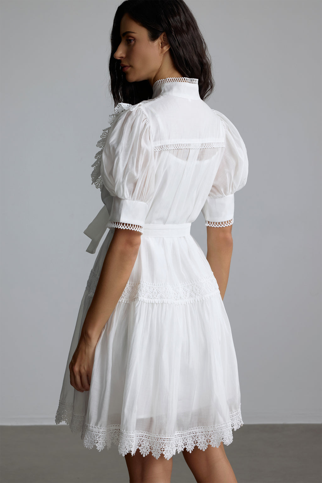 Annette Lace Trim Puff Sleeve Mini Dress
