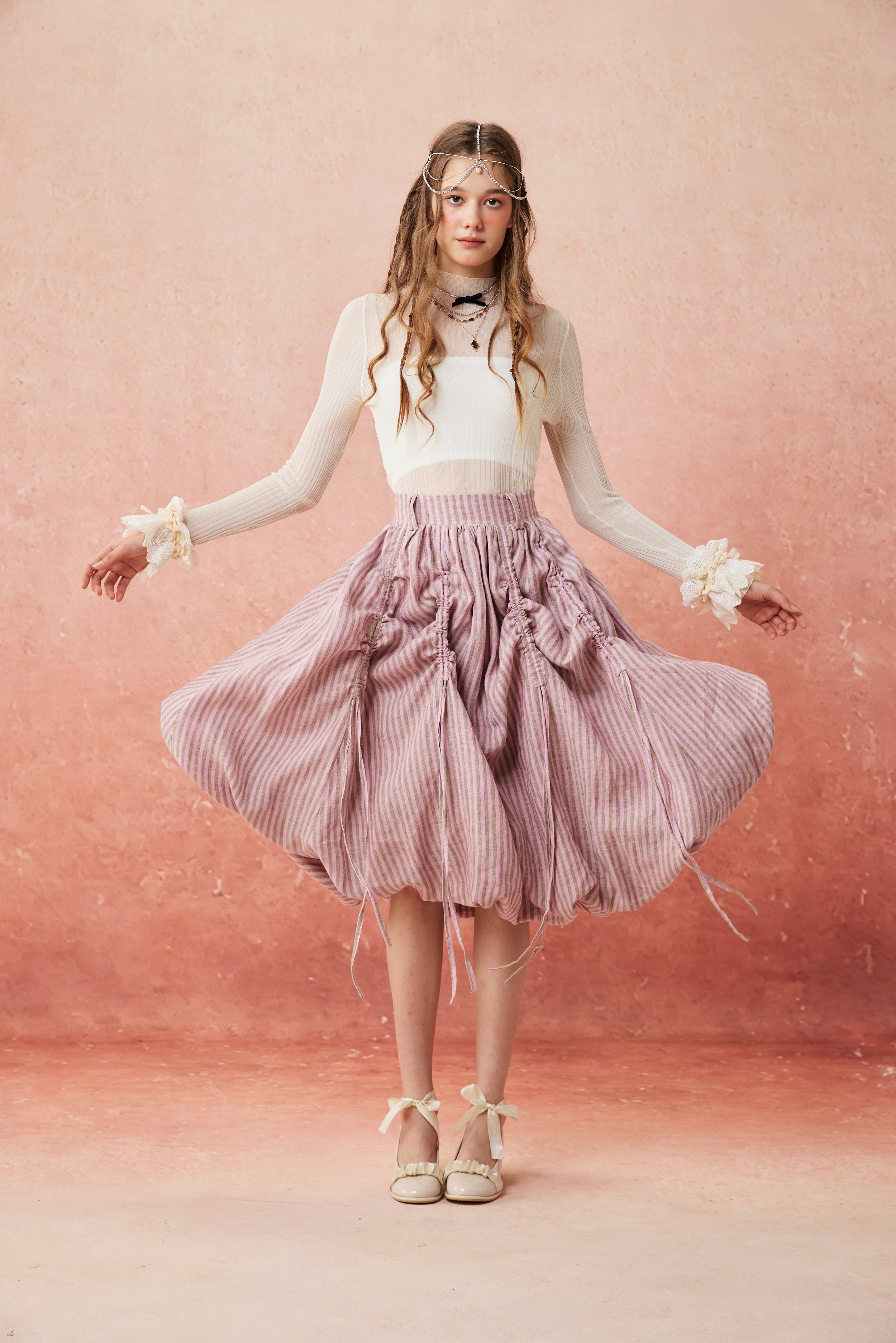 Camellia Bubble 22 | Drawstring Bubble Linen Skirt