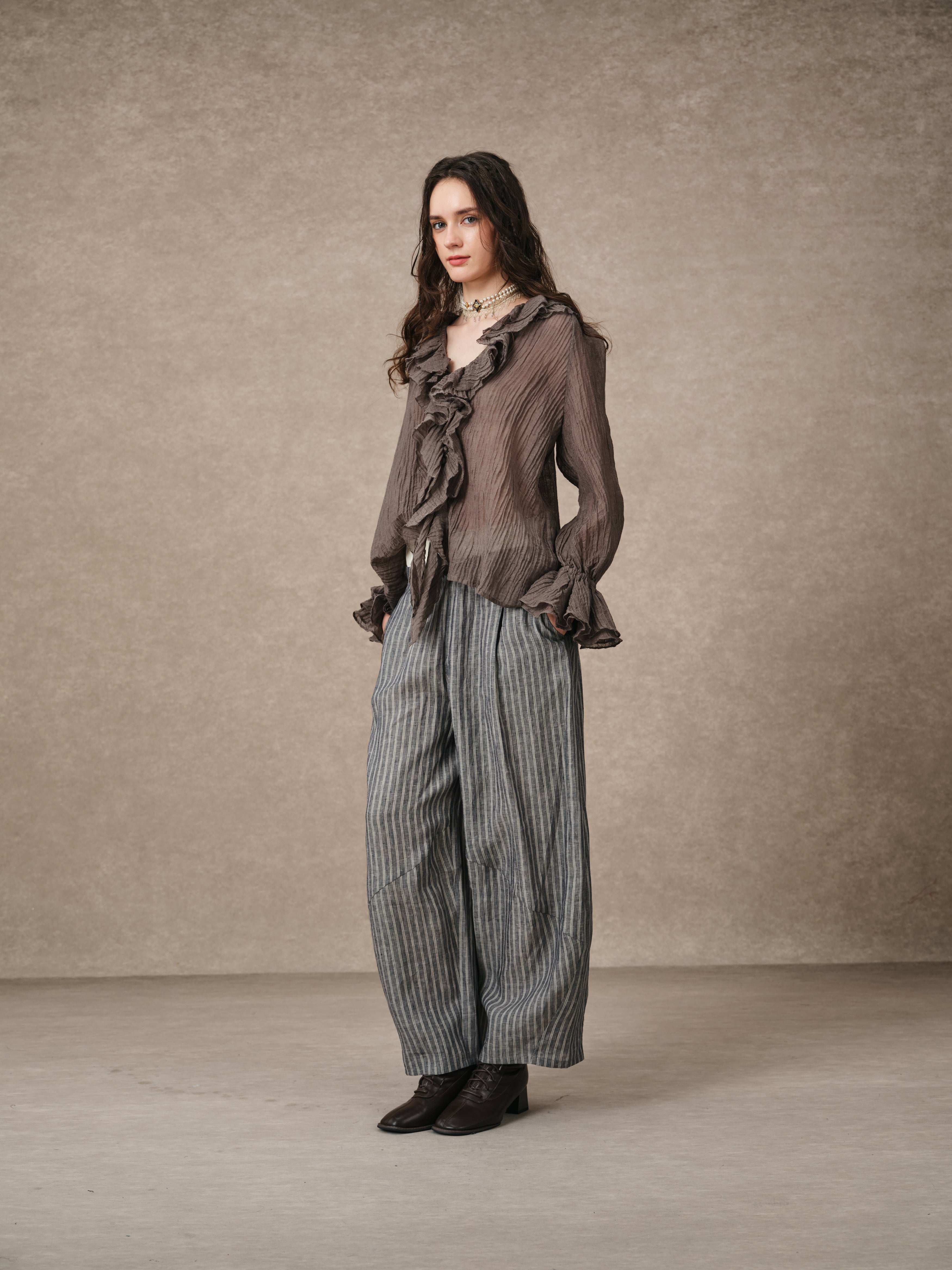 Nebula | Grey Ruffle Oversized Shirt