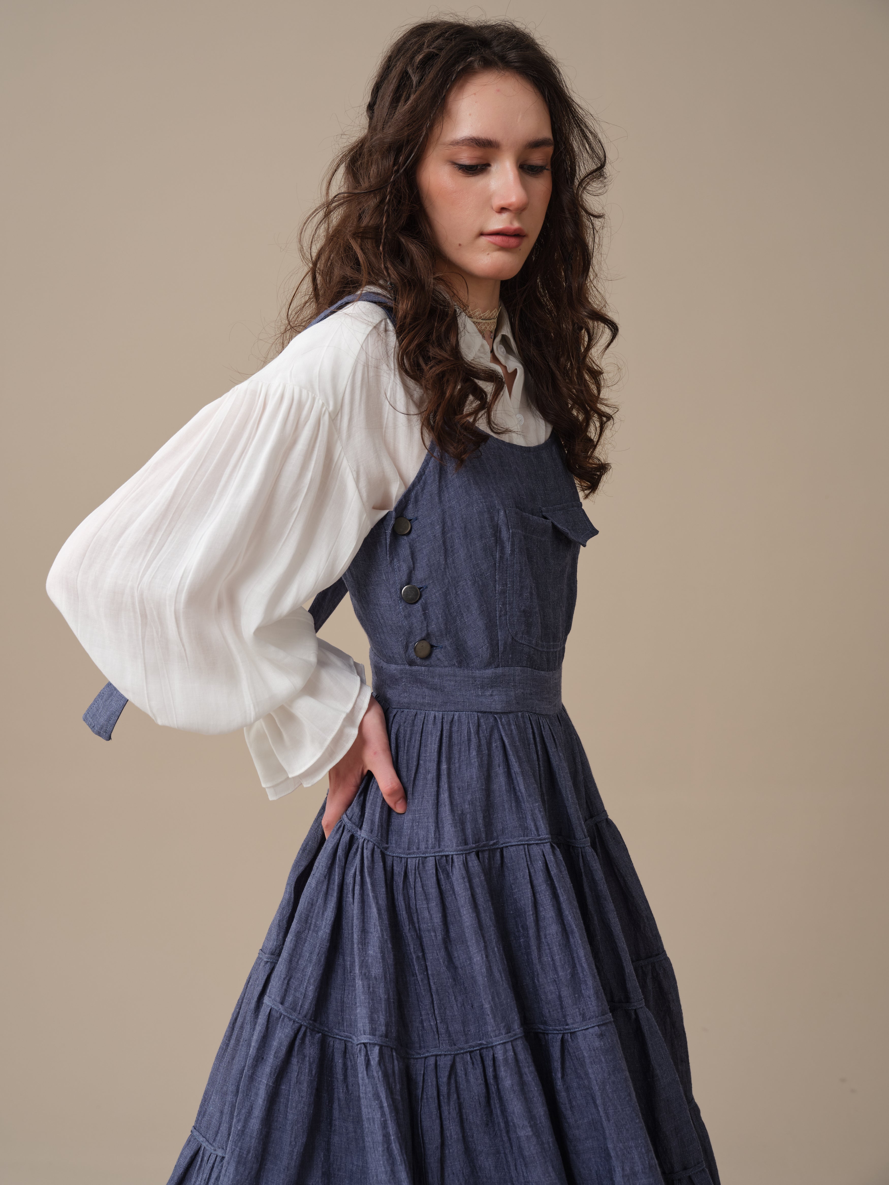 Heather 12 | Linen Apron Maxi Dress