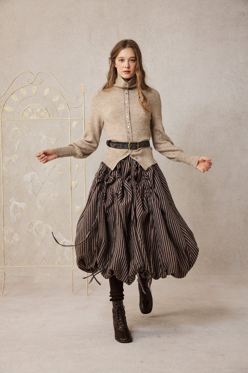 Camellia Bubble 22 | Drawstring Bubble Linen Skirt