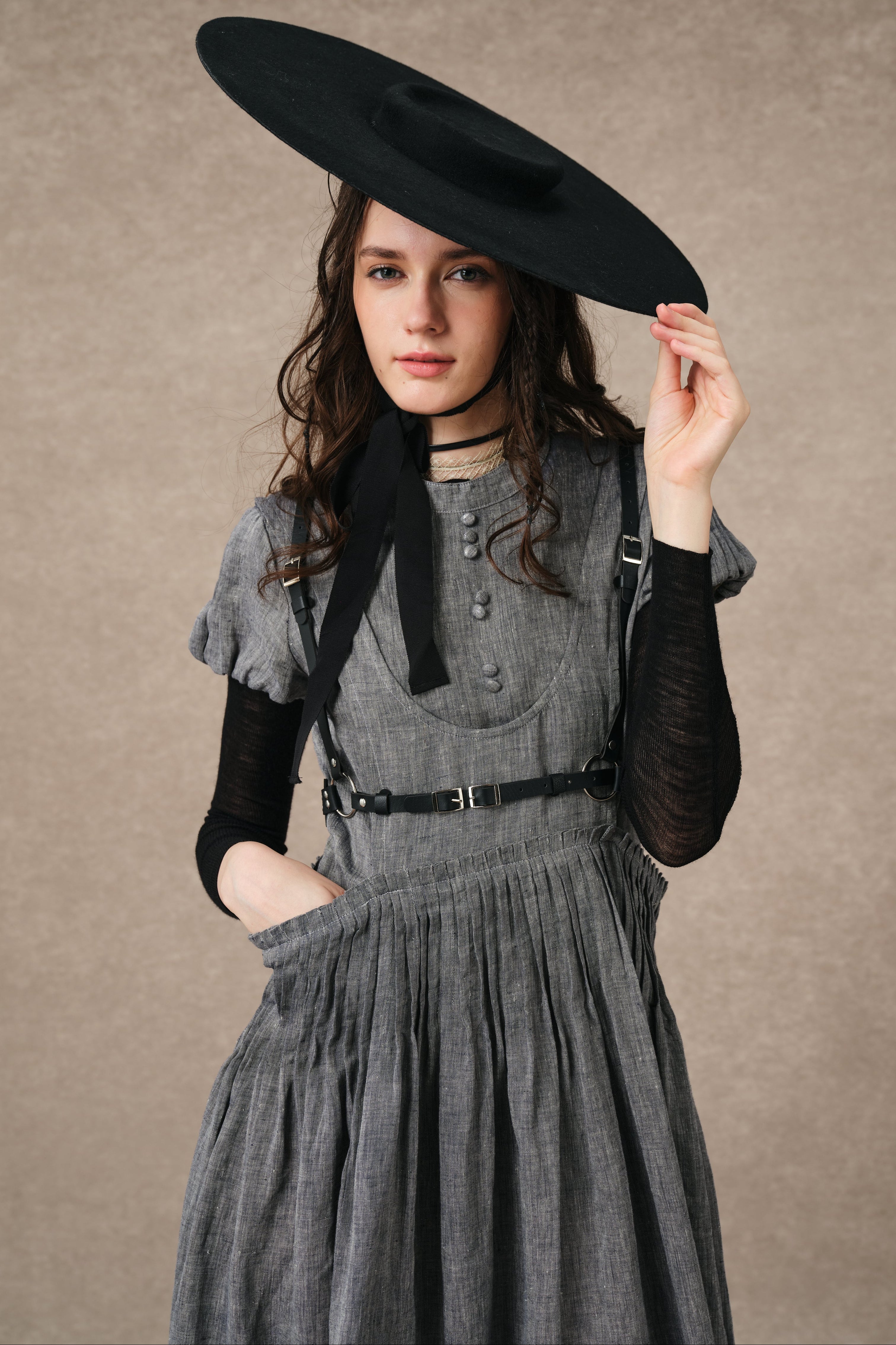 Thistle 09 | Smocked Bib Linen Midi Dress