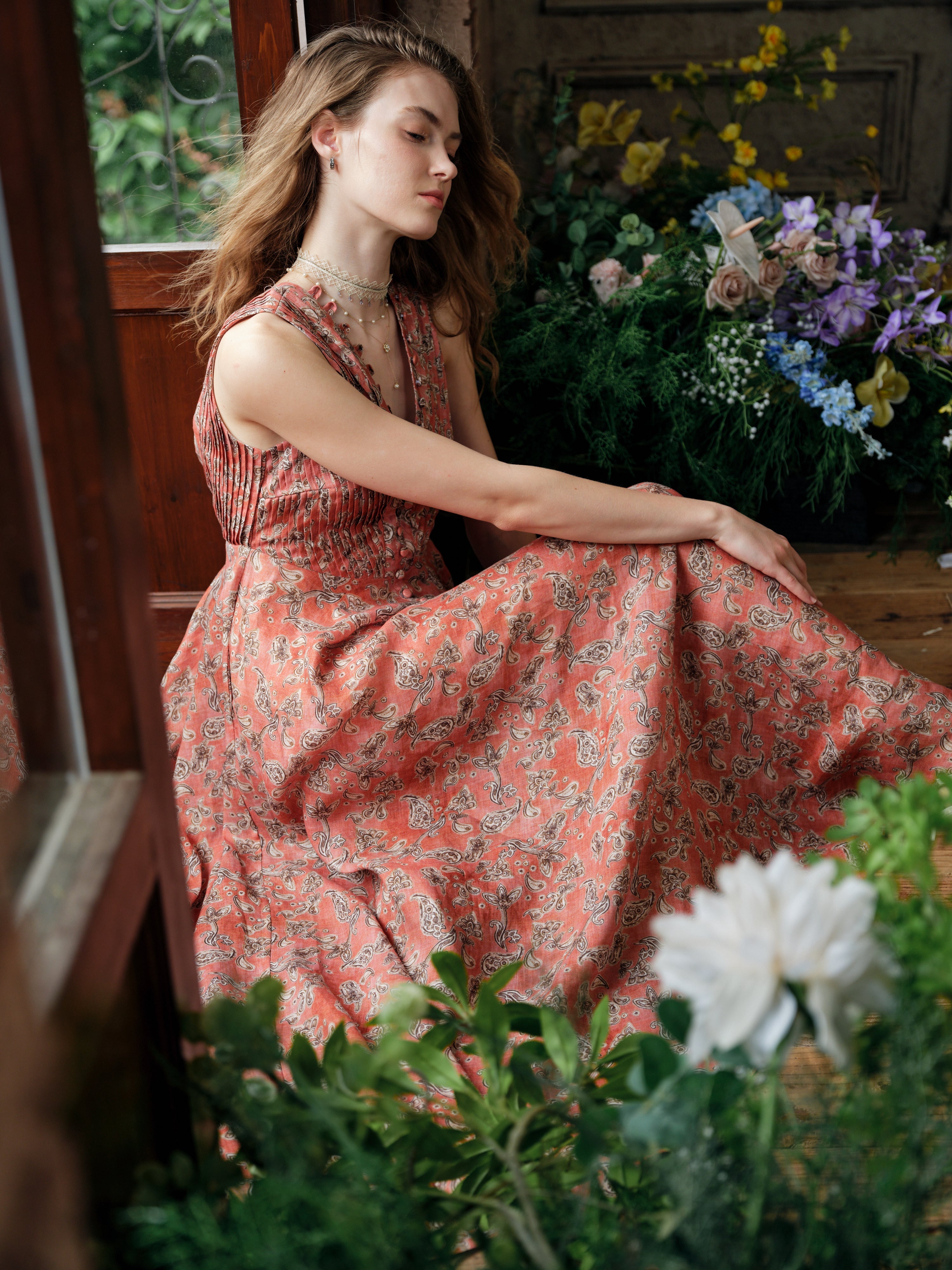 Rebecca 18 | Pleated Maxi Linen Dress