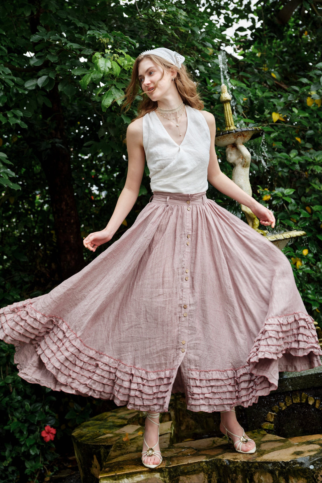 Dorothy 27 | Ruffled maxi linen skirt