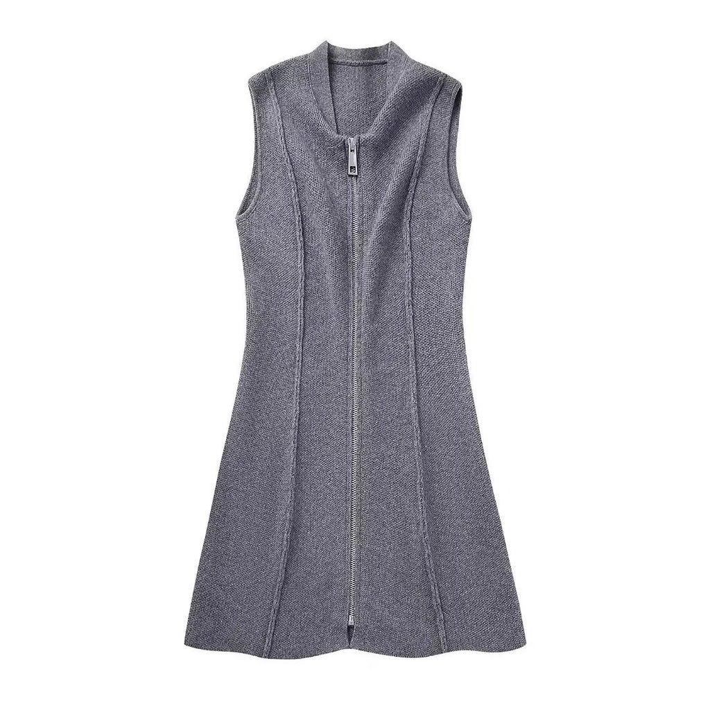 Zip Down Piping Short Sweater Dress