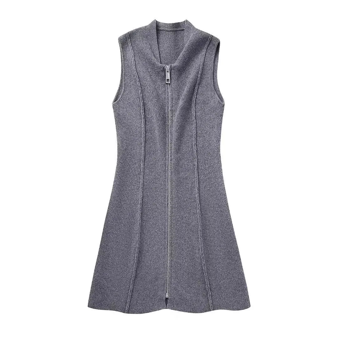 Zip Down Piping Short Sweater Dress