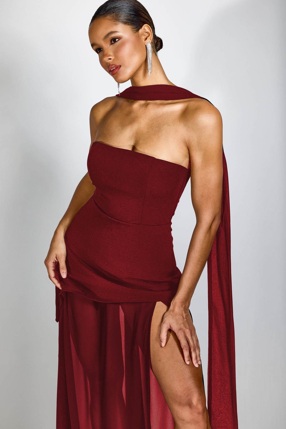 Florence Asymmetrical Chiffon Maxi Dress with Scarf