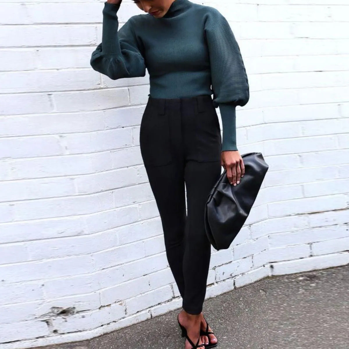 Casual Balloon Sleeve Turtleneck Sweater